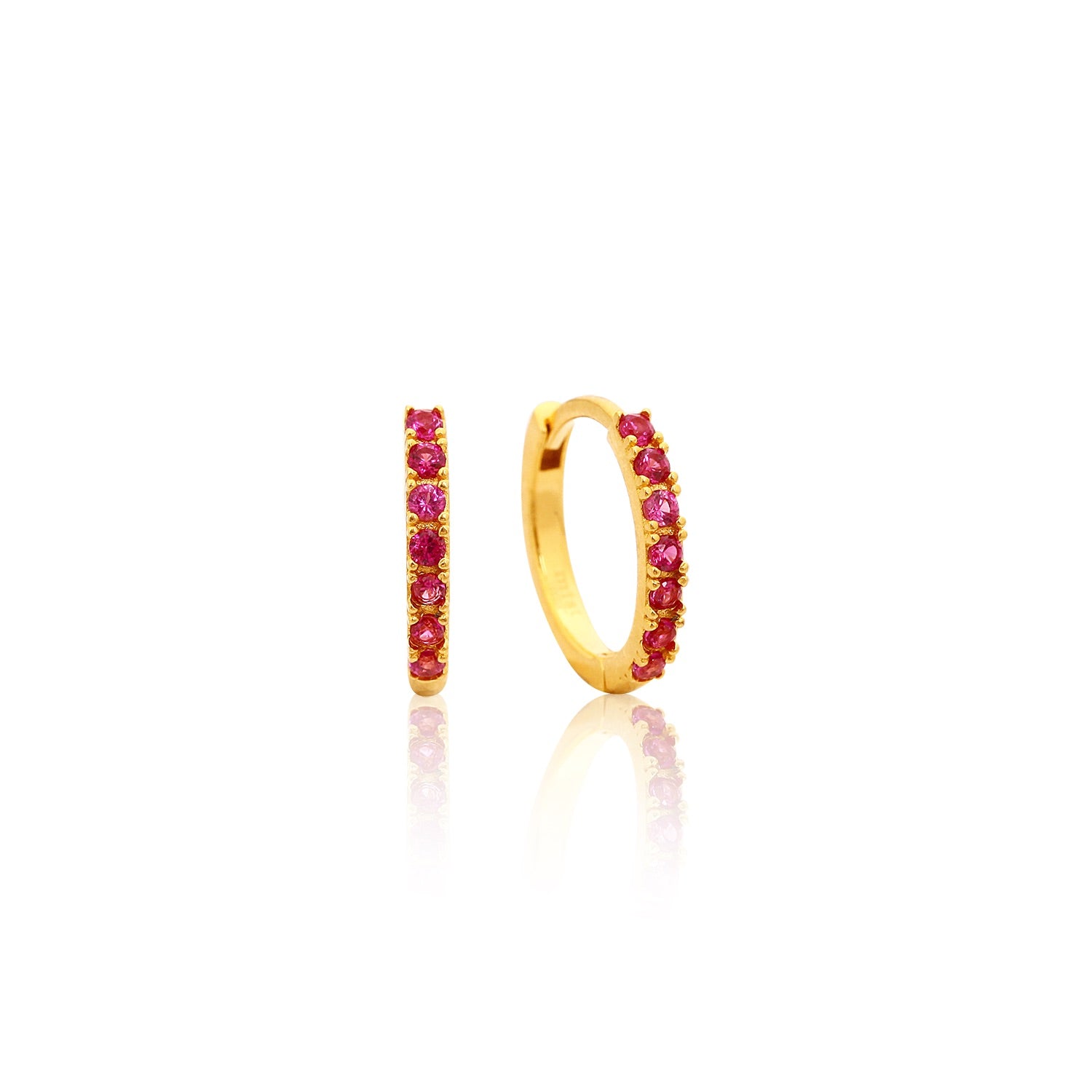 Mini Pembe Taşlı Yuvarlak Küpe