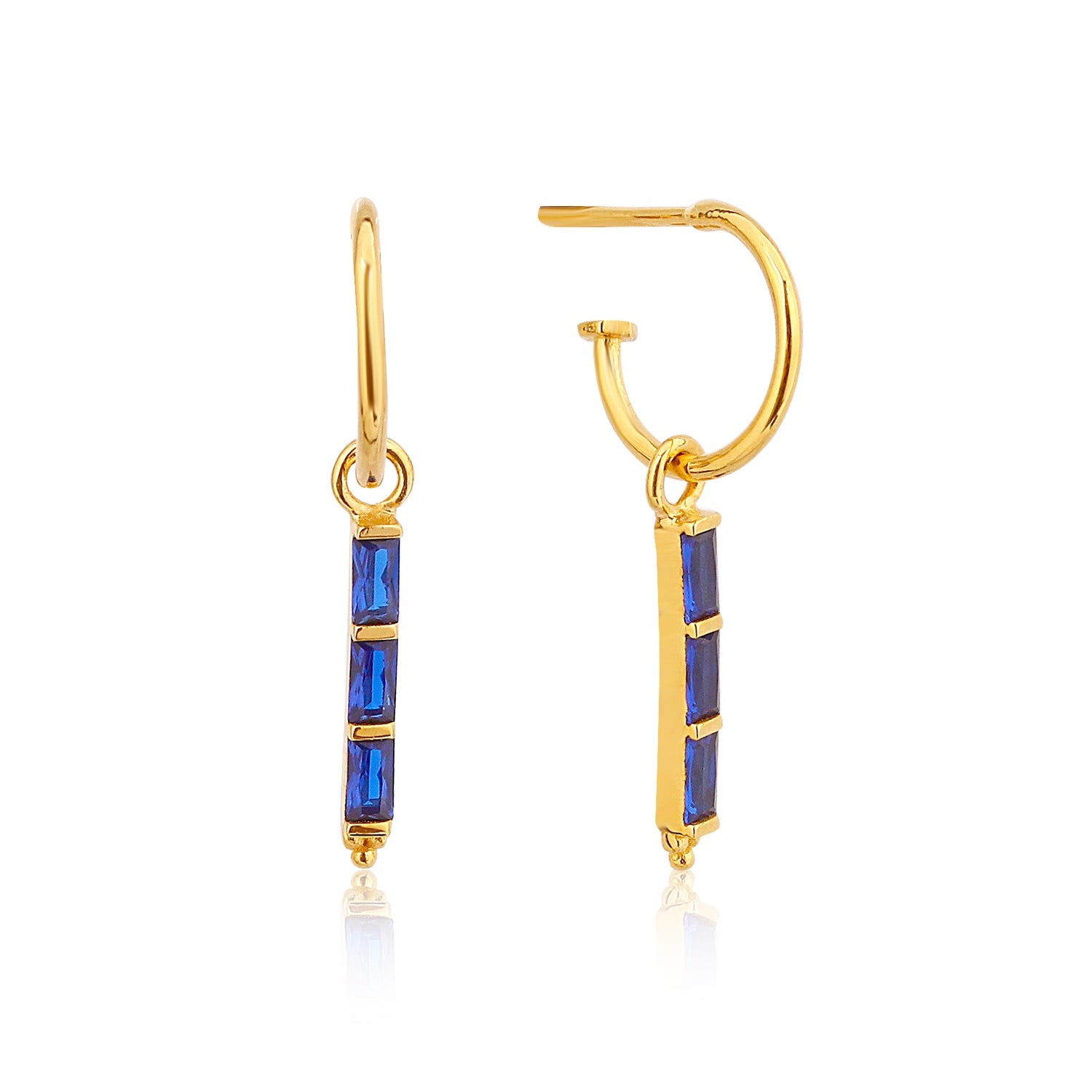 Sapphire Baguette Taşlı Sallantılı Halka Küpe