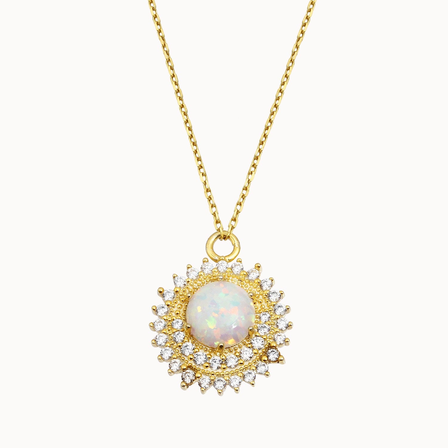 Opal ve Parlak Taşlı Güneş Tasarımı Kolye